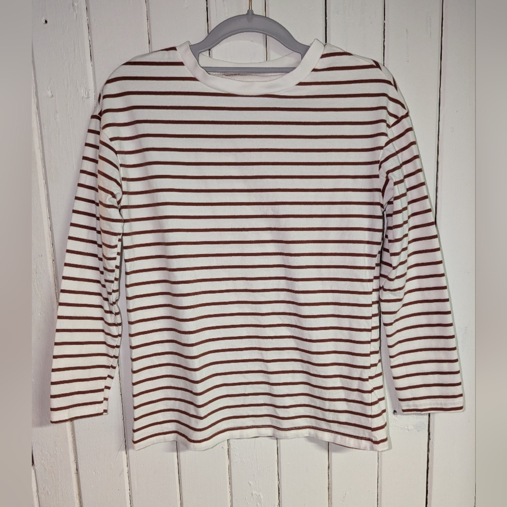 🦓 It's Giving Carolyn ~ Striped 3/4 Sleeve Loose Fit Casual Shirt EUC